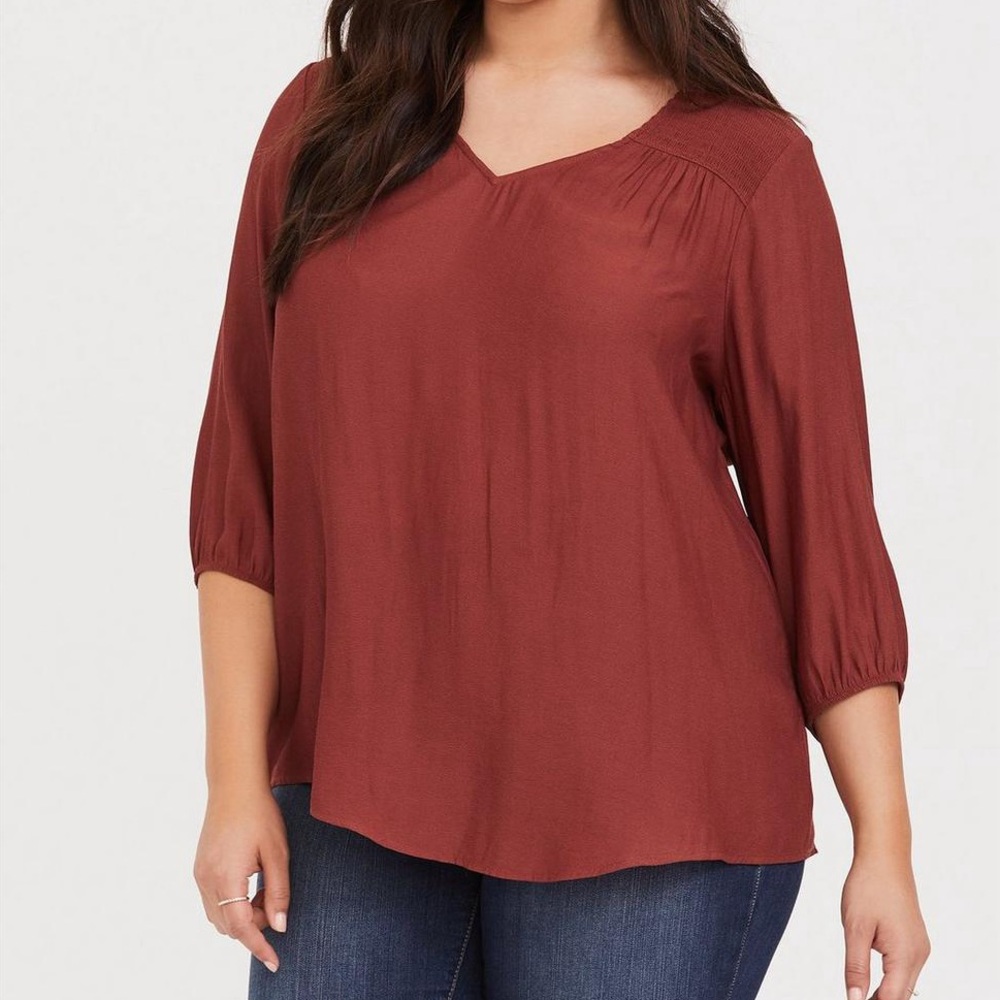 Torrid Burnt Orange Smocked Blouse 4X Puff Sleeve Flowy Fall Top NWOT